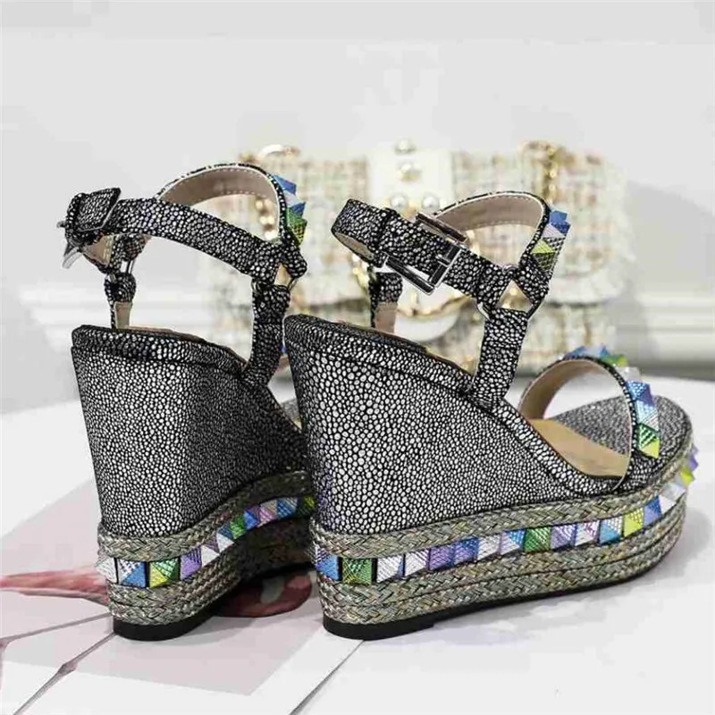 

Prowow Brand Gladiator Shoes Women Fashion Designers Wedges Shoes Color Rivets Studded Platform Shoes Wedge Sandalias High Heels