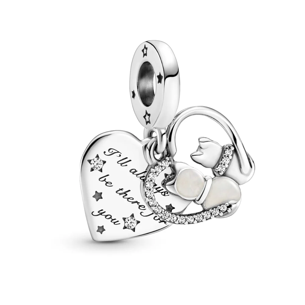 

Fits Europe Bracelet 925 Sterling Silver Cats & Hearts Dangle Charm Clear CZ Beads for Jewelry Making Women Kralen 2021 New