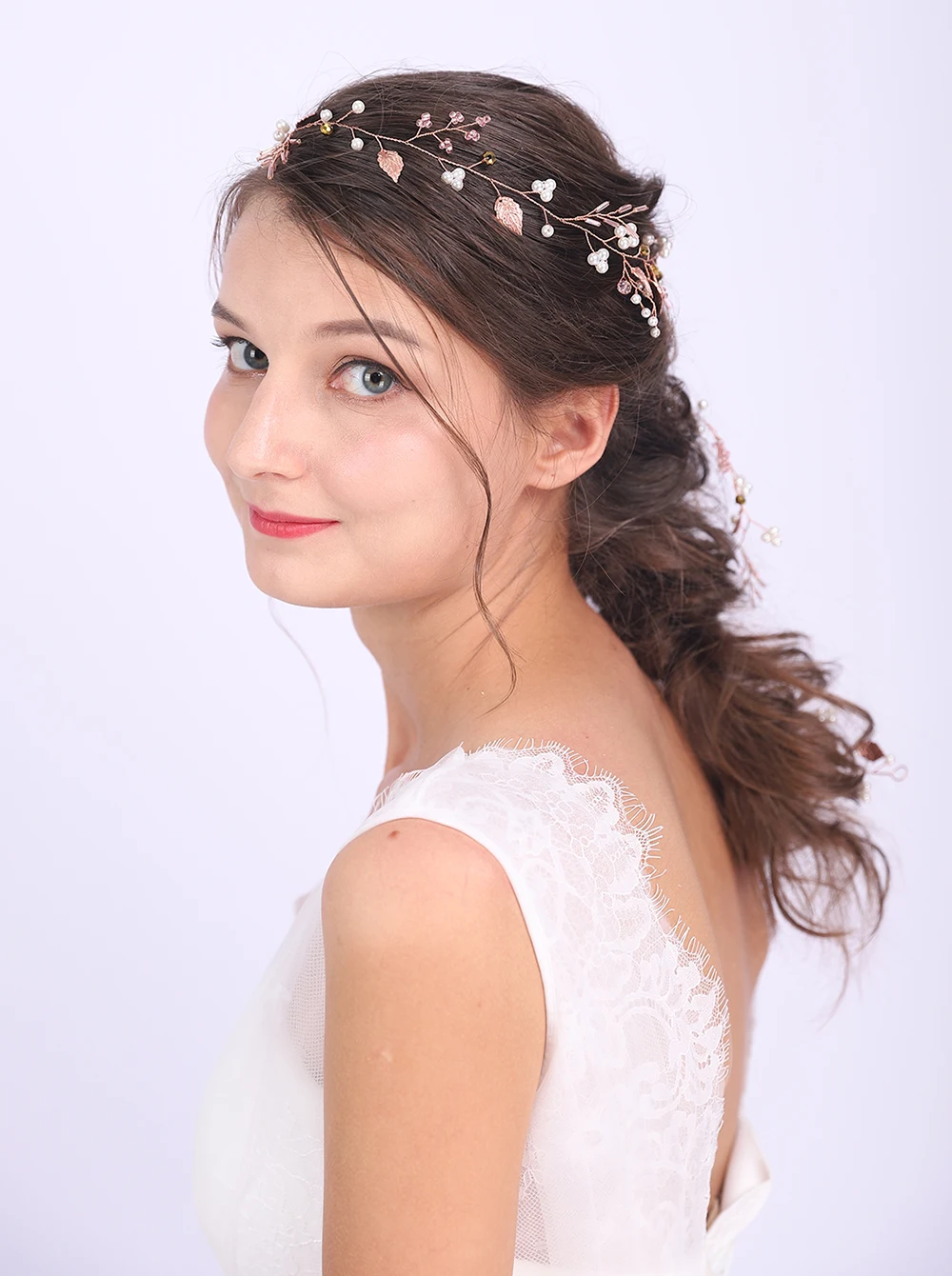 Свадебные аксессуары для невесты корона принцессы из розового золота с листьями