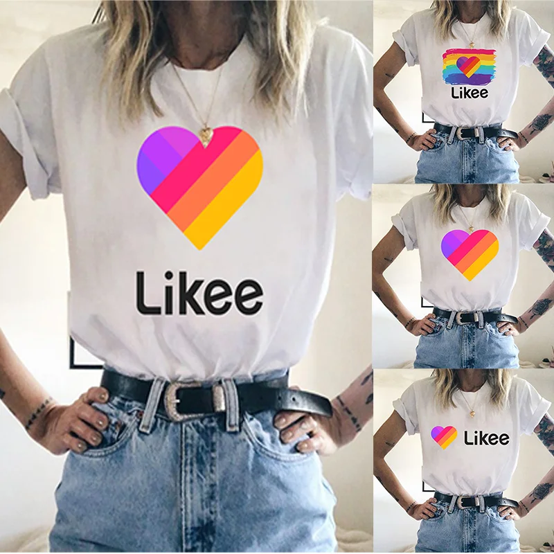 белый Детская футболка LIKEE 1 (Likee Video) для мальчиков и девочек Легкая из хлопка с