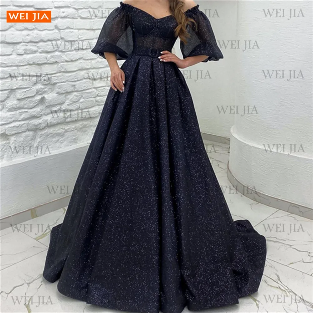 

Simple Dark Navy Evening Dresses 2021 robe de soirée de mariage Off Shoulder sukienka wieczorowa Custom Made Formal Gowns Women