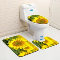 bath mats 3 pcs bathroom mat decor washable for u shaped toilet lid cover bath rug non slip floor pad nature plant sun flower