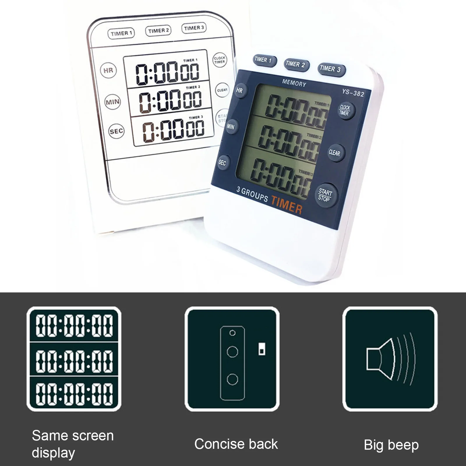 

Three-channel Timer Experiment Countdown Stopwatch Clock 0.01 Second Increments Count Up And Down Big Electronic Cooking Clock