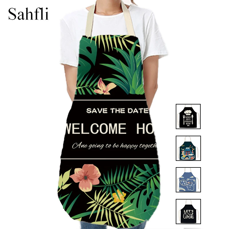 

Black Printed Kitchen Apron Sleeveless for Child Adult Women Men Home Cleaning Tools Waist Aprons Baking Home Accessories Baking
