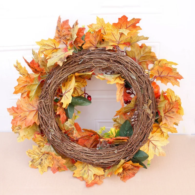

Artificial Wreath Garland Rattan Frame With Pumpkin Berries Pine Cone And Maple Leaves Halloween Thanksgiving Autumn