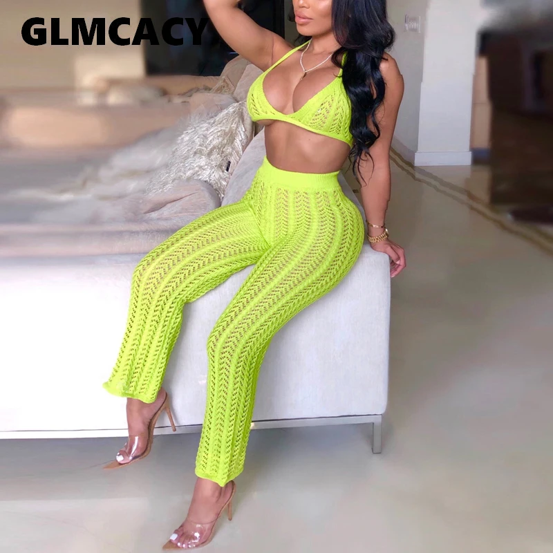 Женский комплект из 2 предметов сексуальные наряды ажурный вязаный укороченный