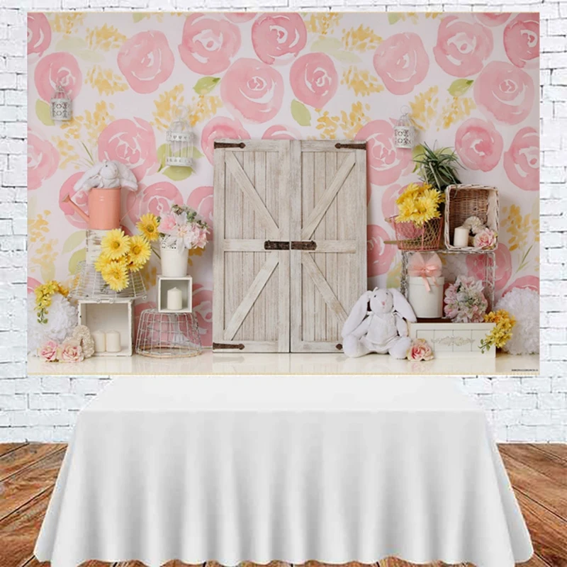 Фон для фотосъемки с изображением кролика хризантемы розовой серии тканевый фон