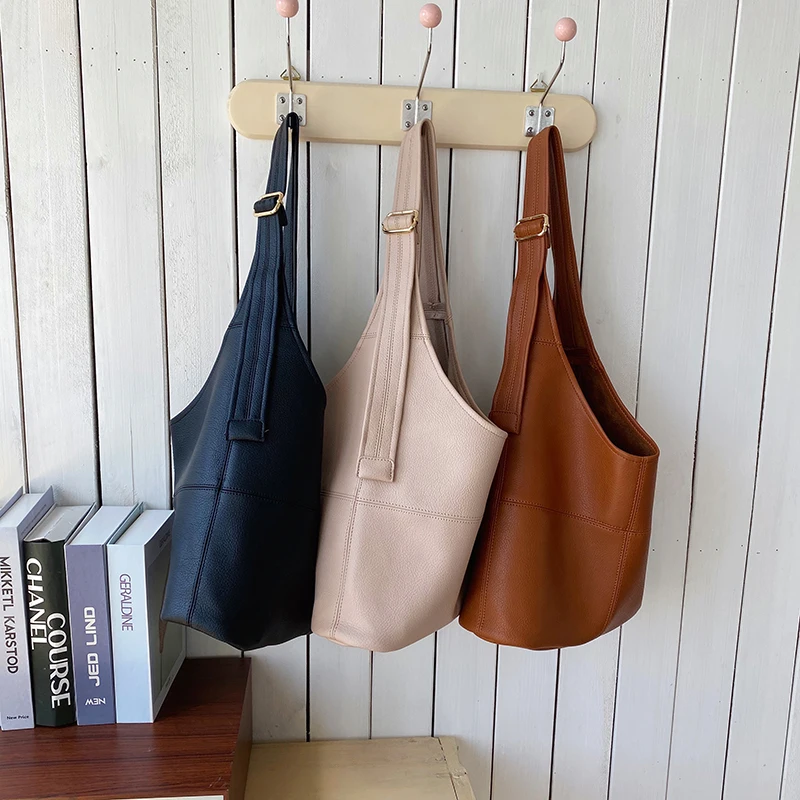 

Retro soft leather tote bag simple wild large capacity shoulder bag messenger bag soft bag texture female bag