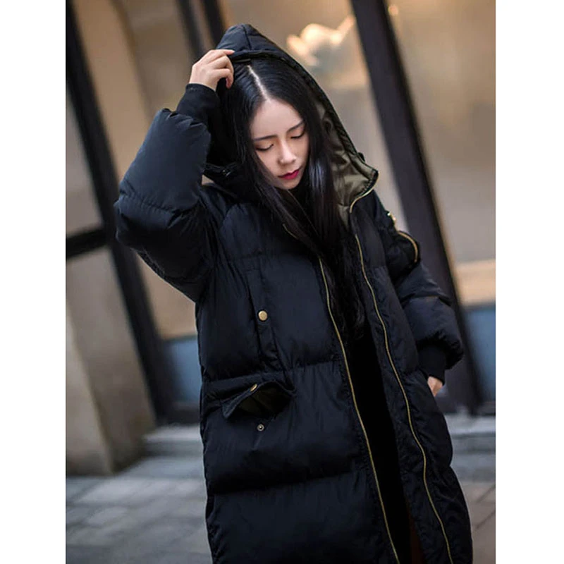 Большие размеры зимнее черное женское пальто с длинными рукавами повседневная