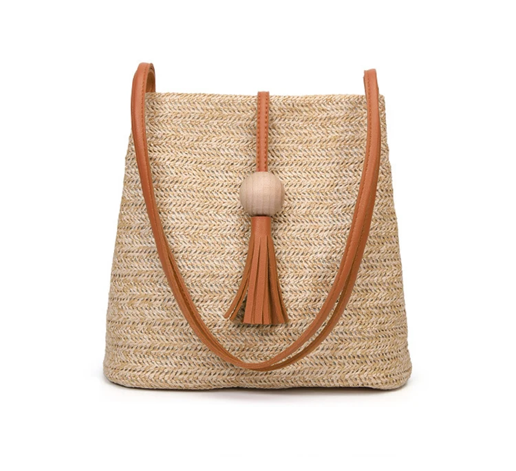 

Women Straw Bag Bohemian Rattan Beach Handbag Handmade Kintted Crossbody Bucket Bags Summer Tassel Beach Bag