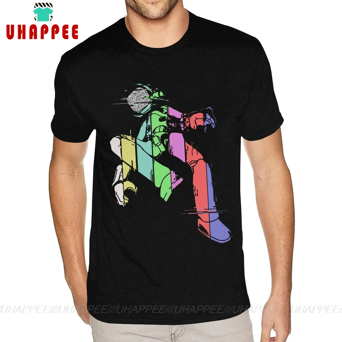 Классическая мужская хлопковая черная футболка с коротким рукавом и круглым