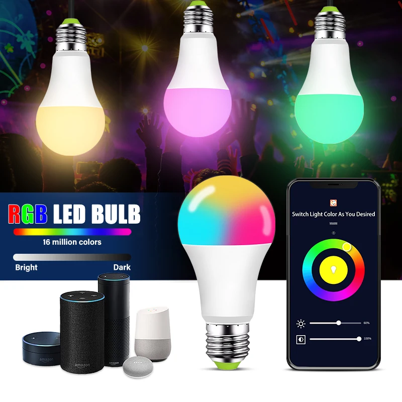 E27 Smart Control Lamp Led RGB Light Dimmable B22 E26 RGBCW Colorful Changing Bulb Lampada White Decor Home | Лампы и освещение