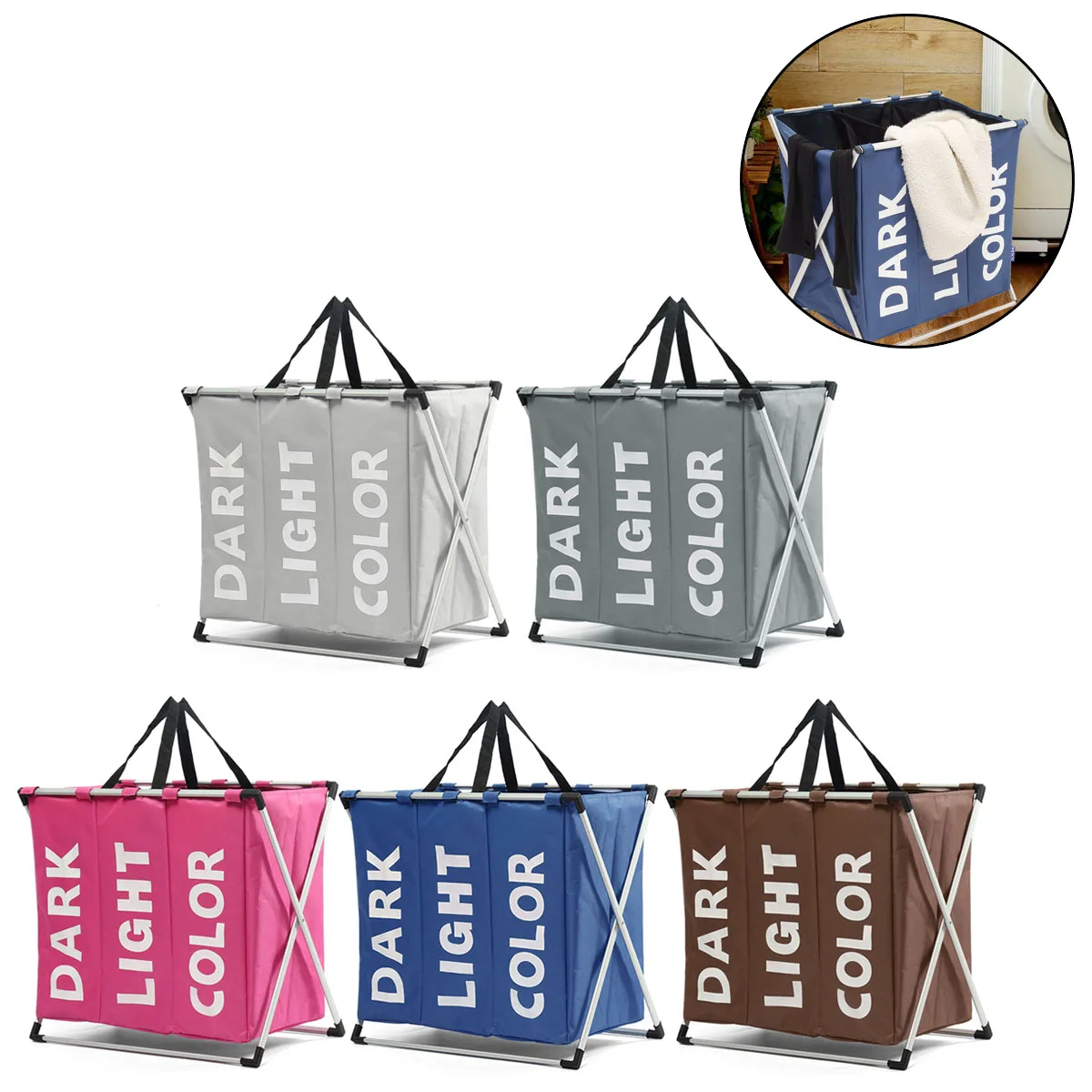 

Foldable Laundry Basket Organizer For Dirty Clothes Laundry Hamper Three Grids Collapsible Folding Basket