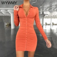 wywmy vintage womens dresses autumn casual party bodycon dress single breasted summer dress female ruched y2k womens clothing
