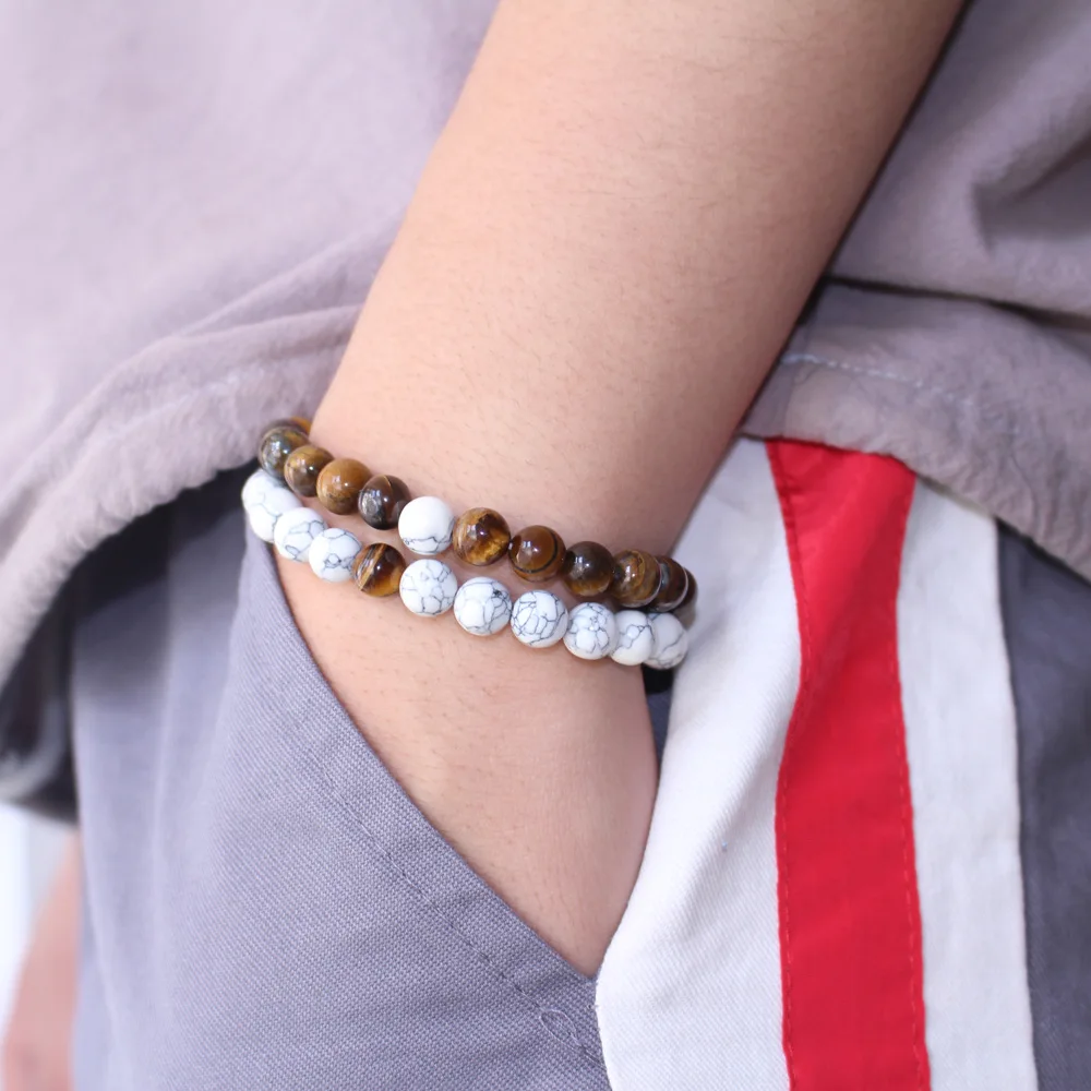 2021 модный браслет из бисера 8 мм натурального камня Унисекс Браслет белого