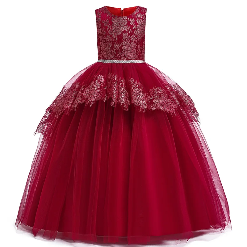 Dark red Ladies dress flower girl dress children wedding party kids clothes first communion princess ball gown vestido comunion - Цвет: Dark red