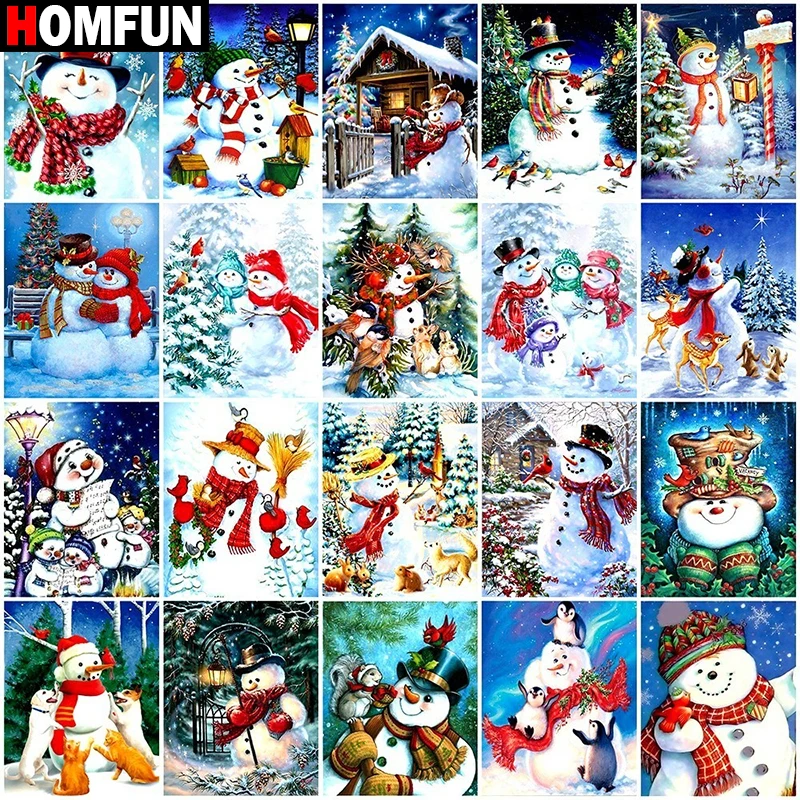 Картина из квадратных и круглых страз HOMFUN 5D алмазная вышивка Снеговик