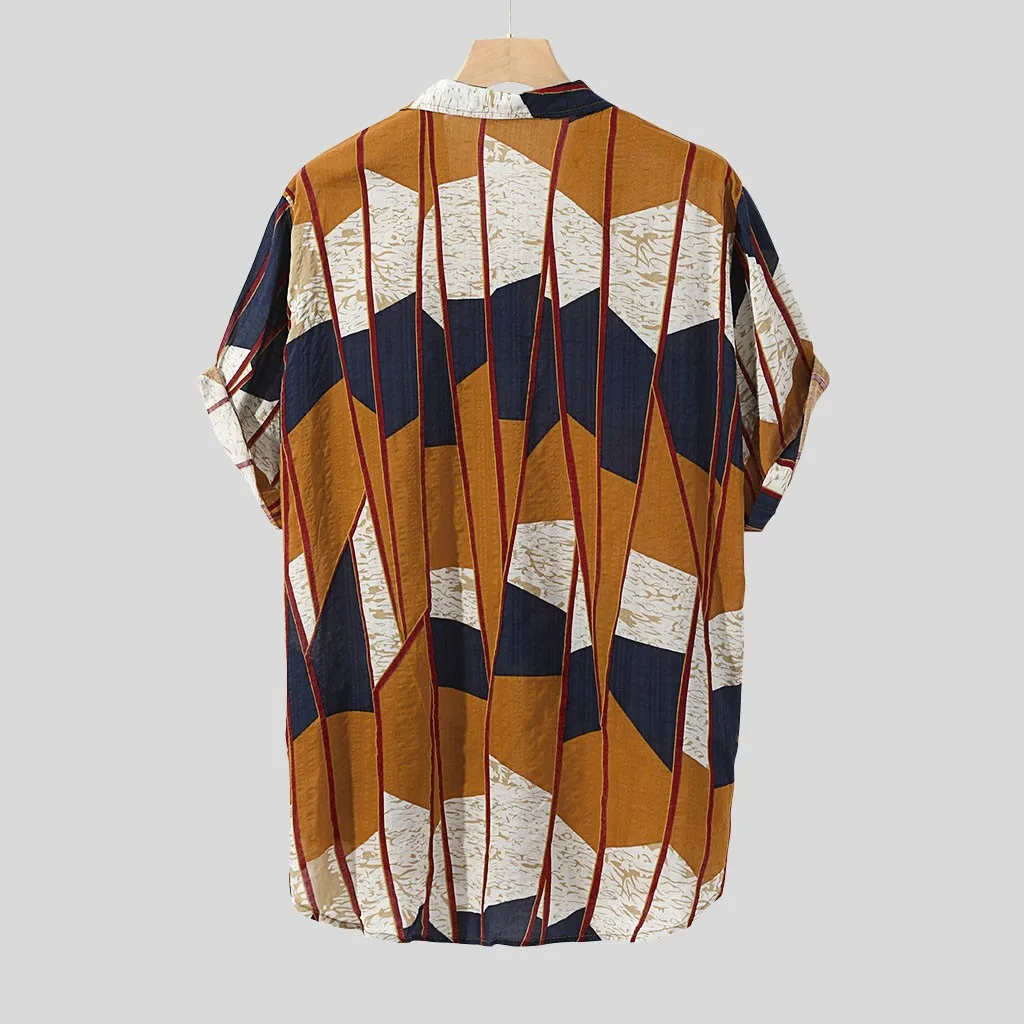 KANCOOLD Shirt Mens Fashion Colorful Chest Pocket Short Sleeve Turn Down Collar Loose Shirts Vintage Hip Hop Beach Blouse Jun15 | Мужская