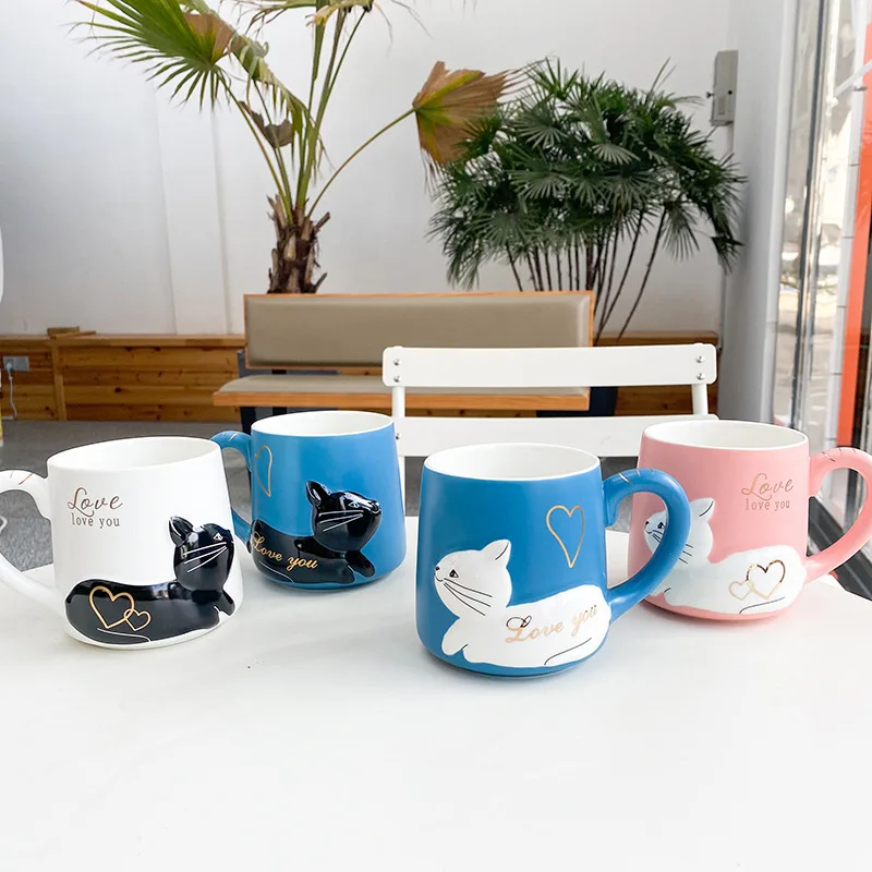 Креативная керамическая кружка с котом милая мультяшная кофейная Офисная 3D