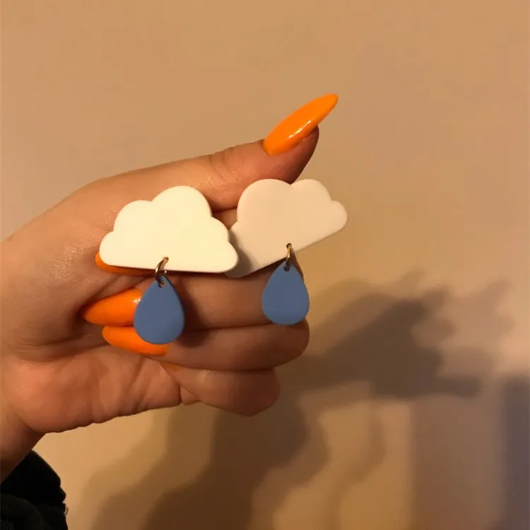 Женские акриловые серьги AOMU круглые Разноцветные с принтом облаков 2020 корейские