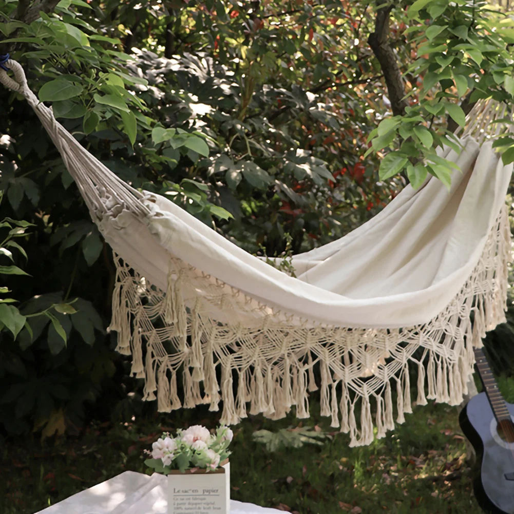 

2 Person Hammock Boho Large Brazilian Macrame Fringe Double Deluxe Hammock Swing Net Chair Out/Indoor Hanging Hammock Swings Dec