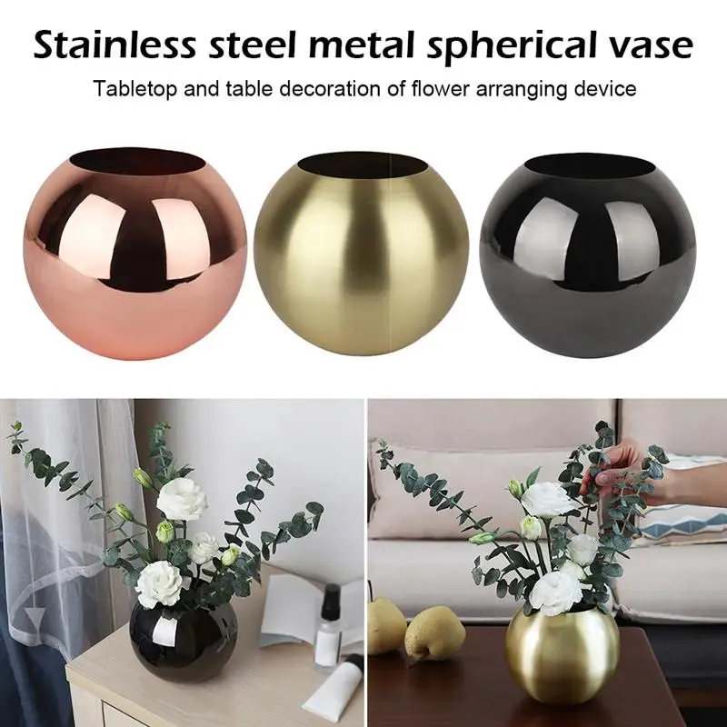 

Stainless Steel Vase Unbreakable Metal Flower Vase Home Decor Living Room Decoration Round Polished Flowerpot Minimalist Crafts