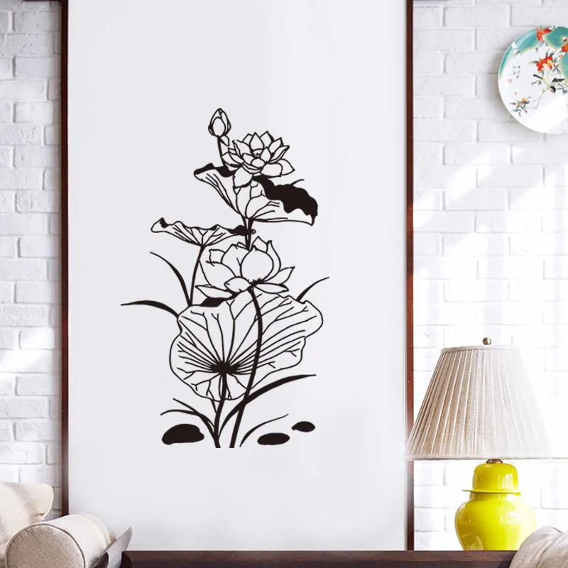 Настенная Наклейка в китайском стиле с листьями лотоса фоновая декорация для