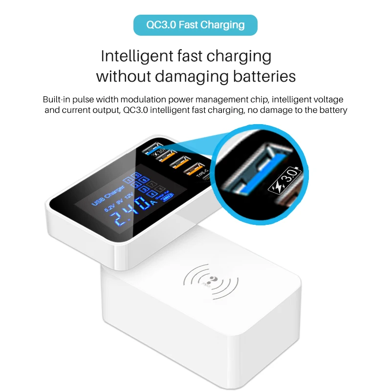 Winhow Смарт зарядное устройство QC3.0 quick charge type c 3 usb QI беспроводной универсальный для