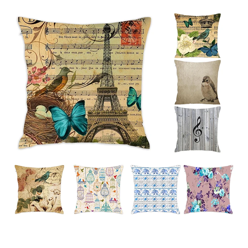 

[Douladou] Vintage Bird Roses Floral Botanical Art Polyester Decorative Couch Sofa Room Decor Cushion Covers Pillow Case 45x45CM