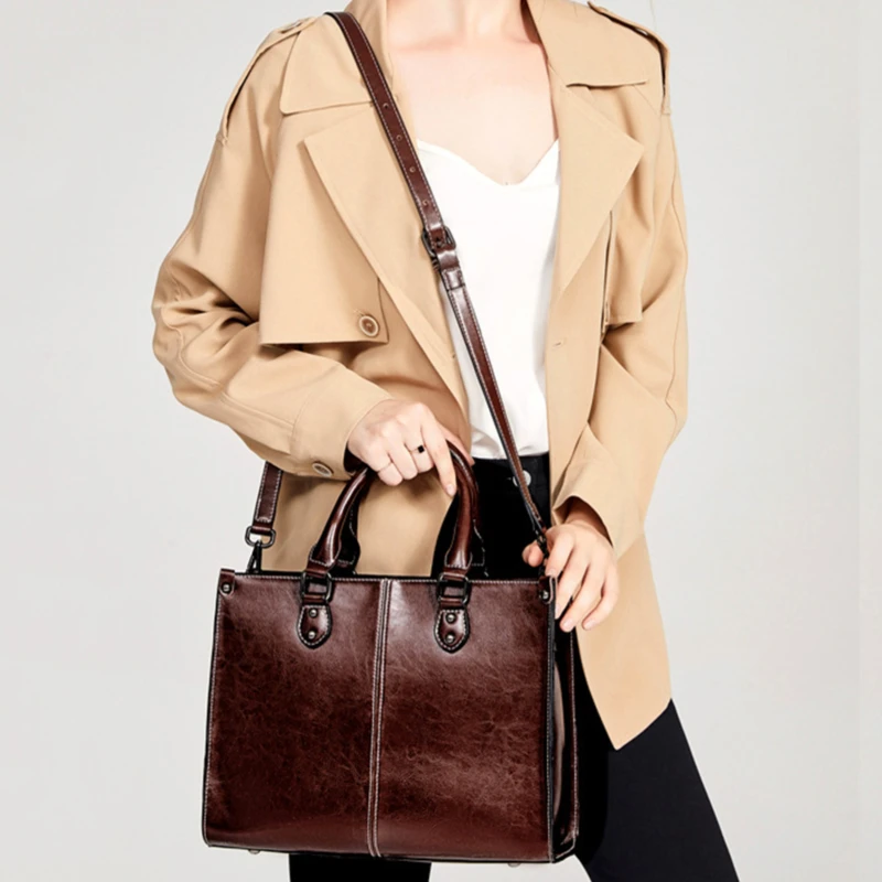 Ladies Oil Wax Stitching Leather Handbag Shoulder Messenger Bag Large Capacity Wild 4 Color | Багаж и сумки