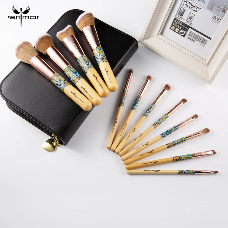 Anmor кисти для макияжа 12 шт. набор бамбуковая Кисть Мягкая синтетическая основа