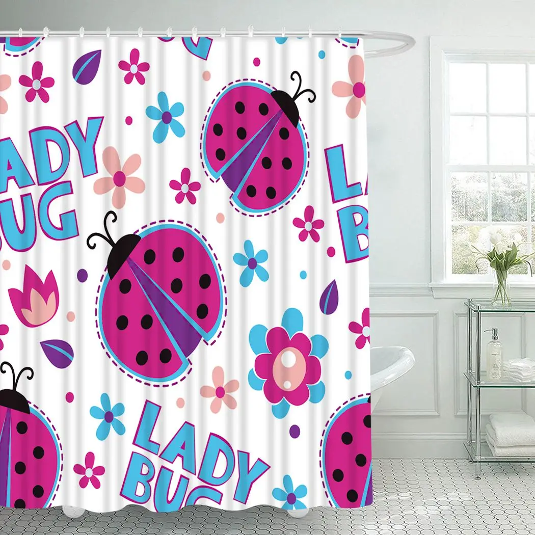 

Funny Girlish Ladybugs Shower Curtain With Hooks for Bathroom Waterproof Polyester Bath Shower Curtain Set Home Bathroom Decor