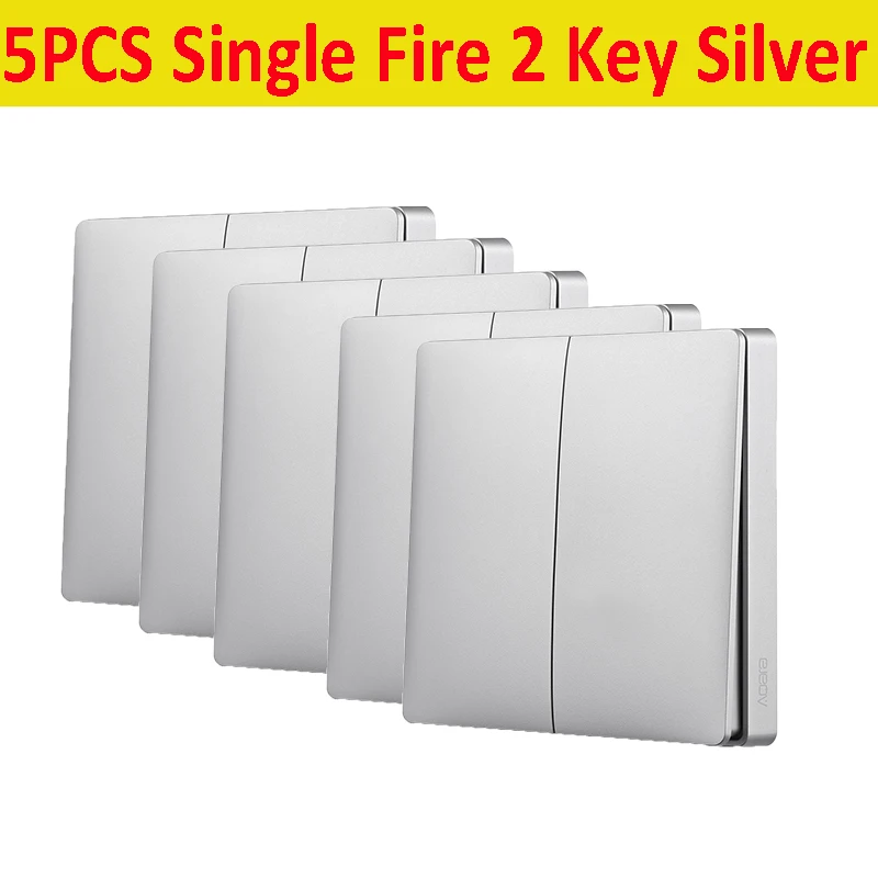 5PCS ZeroFire 2key AQara серебристый/Золотой беспроводной умный настенный выключатель одиночный/ноль огонь свет Swich приложение дистанционное управление Интеллектуальный связь умный переключатель - Цвет: 5PCS ZeroFire 2key