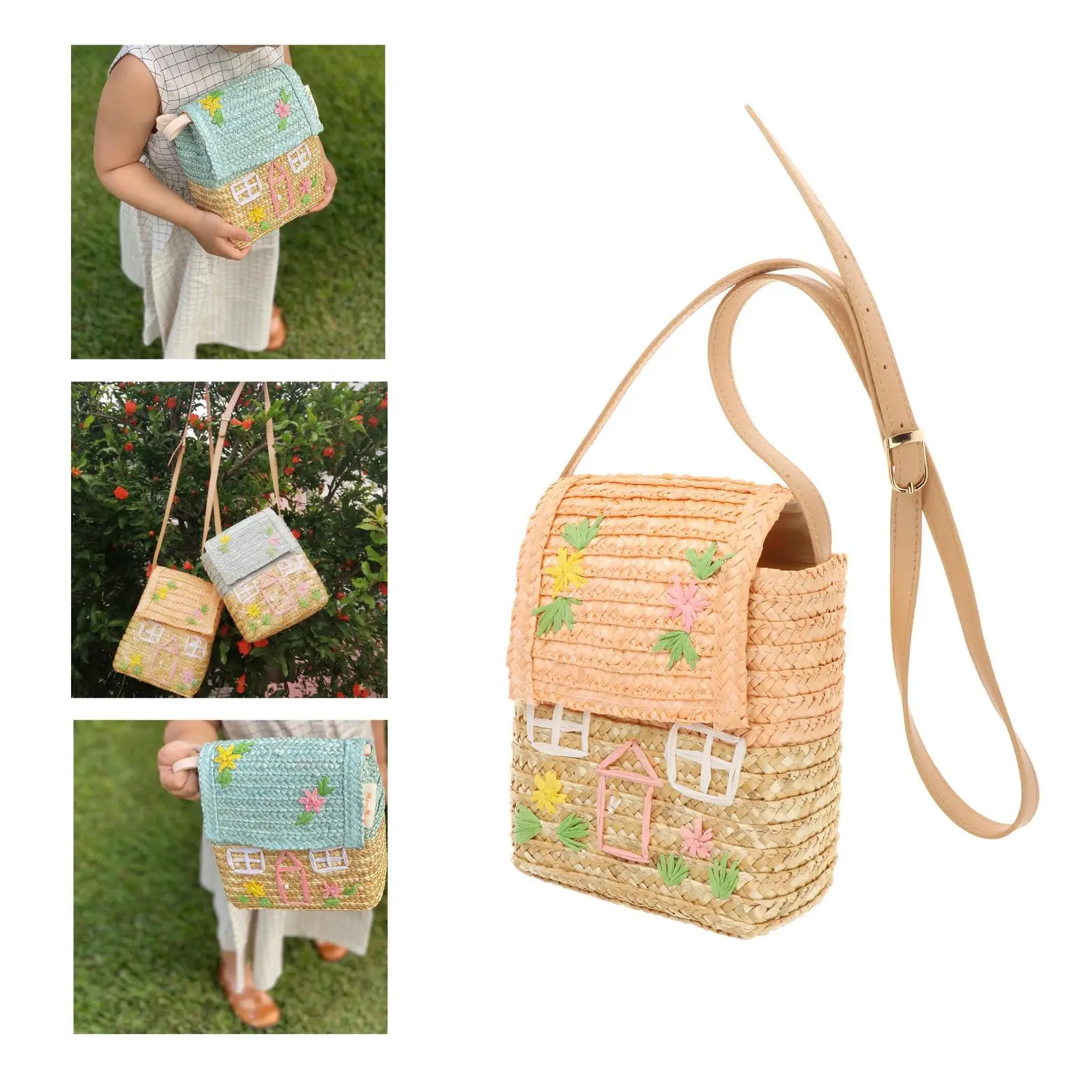 

Straw Shoulder Bag Handbag Women Handwoven Rectangle Straw Bags Natural Large Summer Beach Tote Woven Crossbody Shoulder Pack