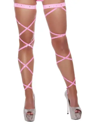 

Sexy Women Bandage Fishnet Stockings Thigh-High Crystal Studded Thigh High Leg Rave Wraps Strappy Rhinestone Tights