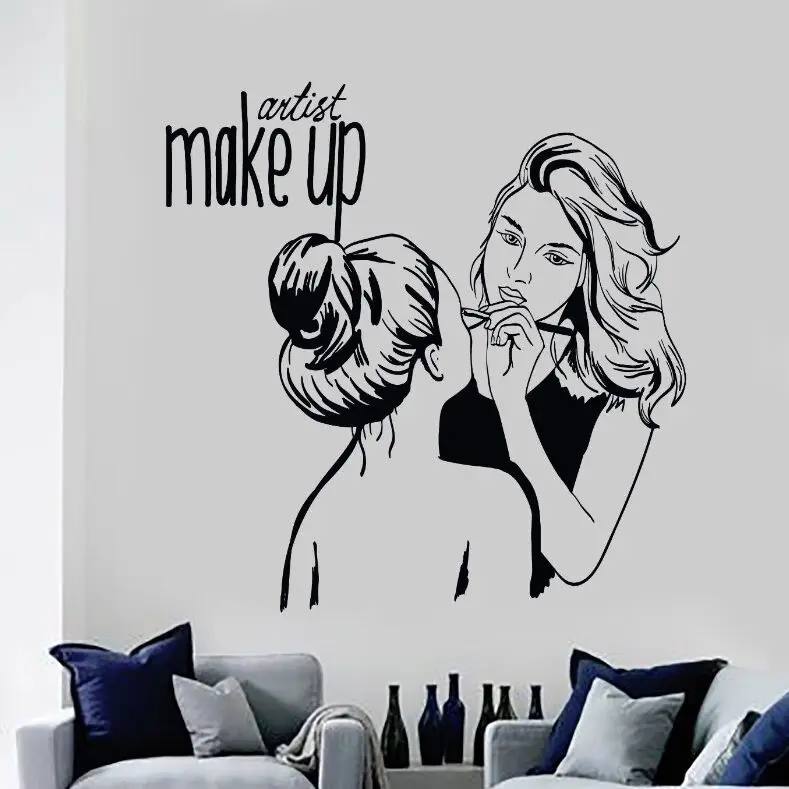 

Vinyl Wall Decal Make Up Artist Wall Sticker Cosmetic Beauty Salon Decor Wall Mural Removable Make Up Shop Wall Poster AY903