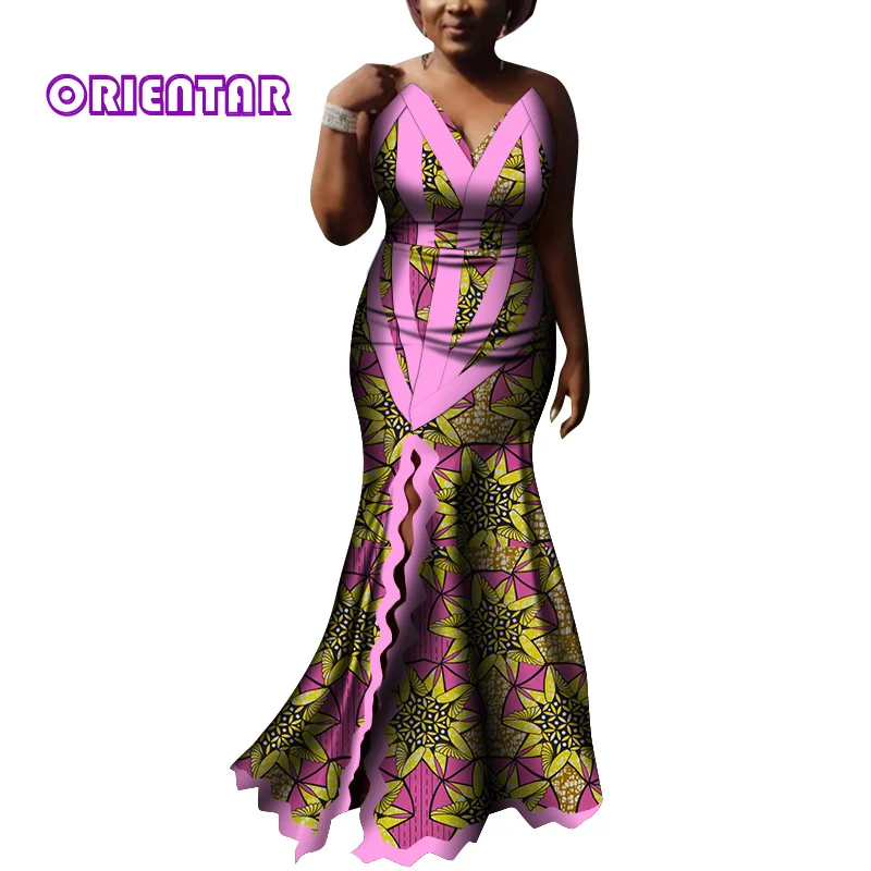 2020 Fashion Women African Split Dress African Print Long Dashiki Slit Anakra Dress Party Robe Plus Size African Clothes WY7798