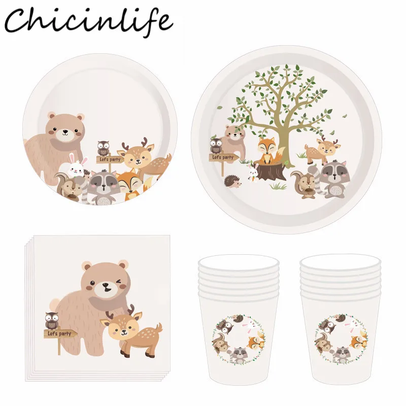 

Бумажные тарелки с изображением лесных животных, одноразовая посуда, детский праздник на день рождения, детский праздник, сафари, джунгли, д...