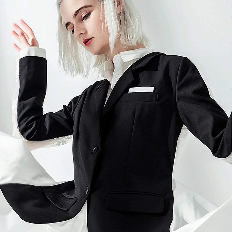 TWOTWINSTYLE Hit Color Patchwork Lace Elegant Blazer For Women Lapel Collar Irregular Hem Suit Female 2020 Spring Fashion New | Женская