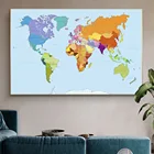 Красочная карта мира большого размера, холст, настенная живопись, Настенный декор, плакат и принты, картина для украшения гостиной