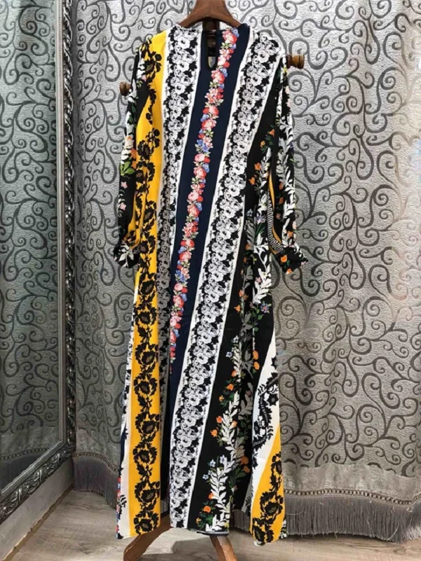 

High Quality New 2020 Autumn Women O-Neck Charming Flower Print Long Sleeve Dress Vestidos Special Occasion Ladies