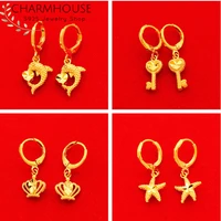 24k gold color earrings for women african gold sea starkeycrown drop earing statement jewelry pendiente mujer brincos femme
