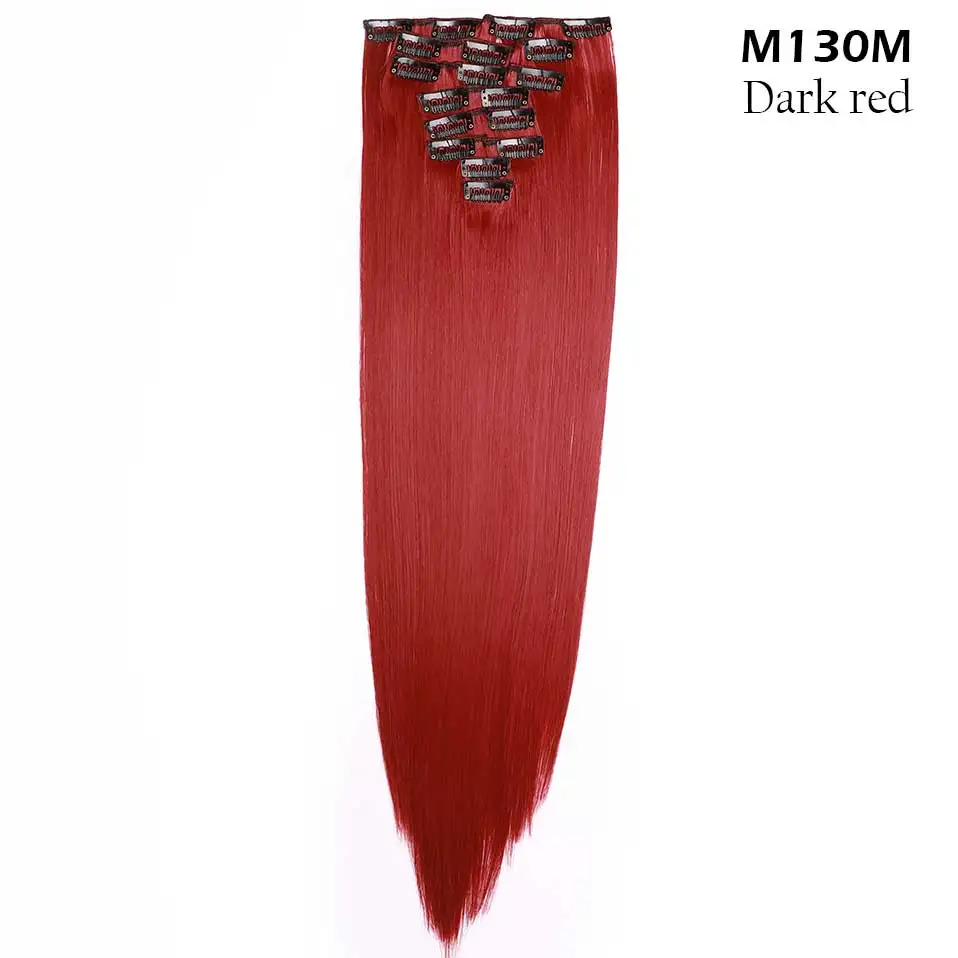 dark red S-noilite 8 шт./компл. 24 дюйма длинные модное прямое 17 видов цветов Синтетические накладки для волос на чёрный; коричневый цвет красного вина Рыжий набор для самостоятельного использования для женщин - Цвет: dark red