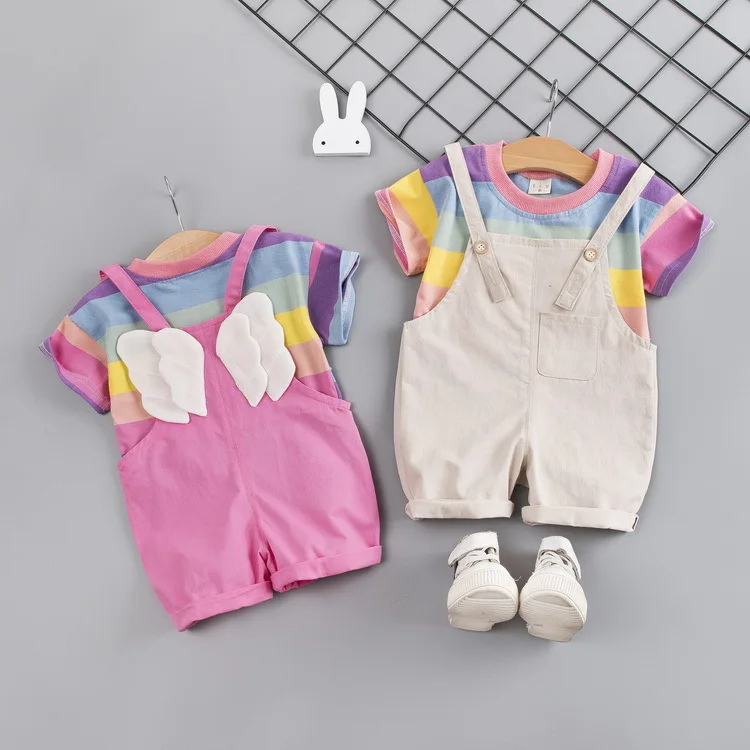 

Boys and Girls Cute Wings Short Sleeve Pants Suit 2022 Summer New Sisters' Clothes Sister and Brother Siblings Costume