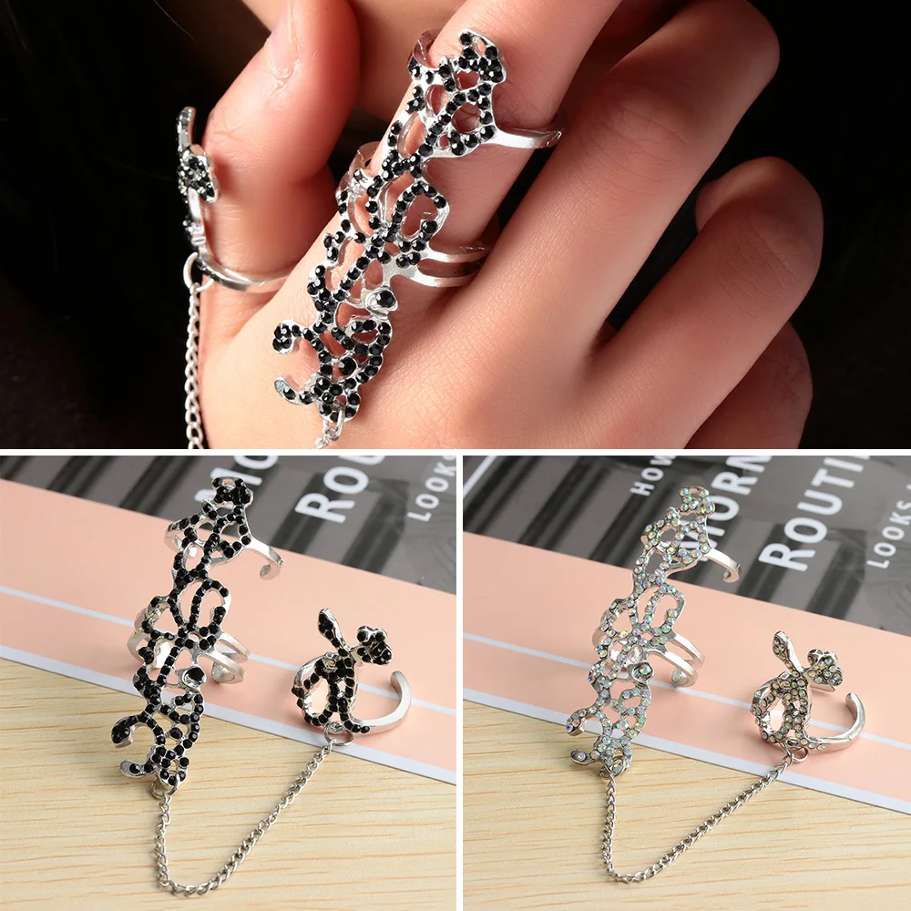 

Punk Cool Hip Pop Rings Multi-layer Adjustable Chain Four Open Finger Rings Alloy Women Rotate Rings for Women Party Gift