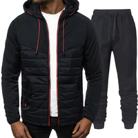 2021 new mens sweatshirt suit zipper patchwork hoodiestrousers casual jogging fitness sportswear male tracksuits 2 pieces sets