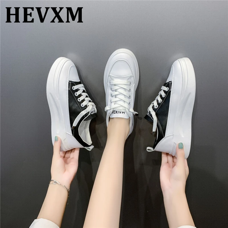 

HEVXM Casual Shoes Women Sneakers Platform PU White Sneakers For Women 2020 Spring Fashion Flat Shoes Ladies Breathable Sewing