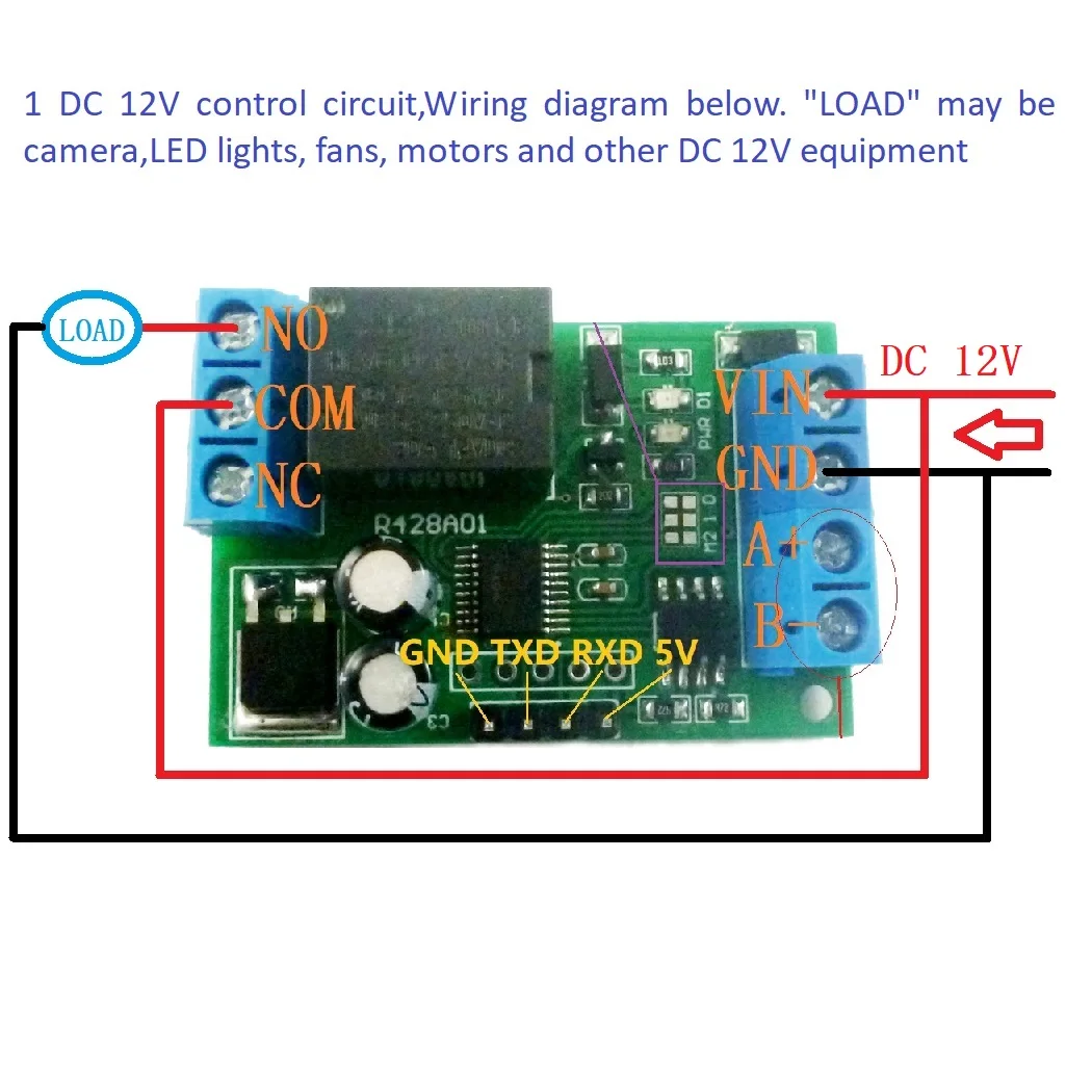 Модуль реле задержки RS485 mini DC 12 В модуль Modbus-Rtu Uart коммутационная плата для камеры
