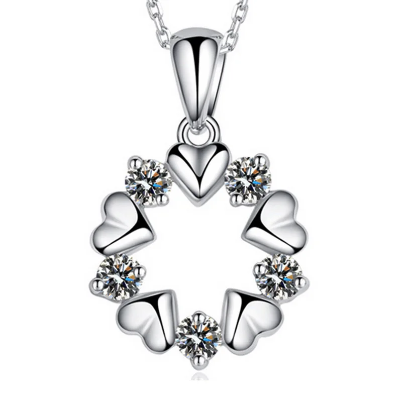 

ModaOne 925 Sterling Silver Jewelry Love Heart Zircon Flower Pendant Neckace For Women Gift 45cm Chain choker collares