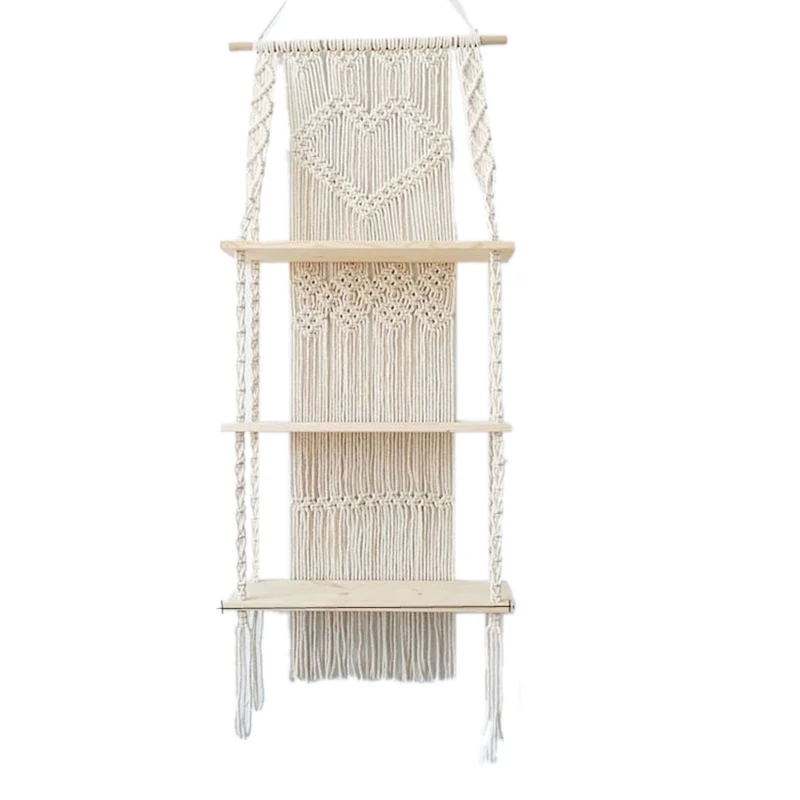

Macrame Wall Hanging Shelf Boho 3Tier Handmade Plant Shelves for Wall Decorative Bohemian Floating Room Storage Shelving